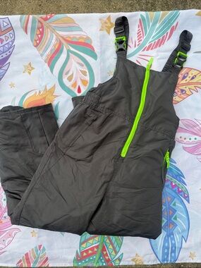 Champion Kids Black Snow Bibs with Neon Green Zippers